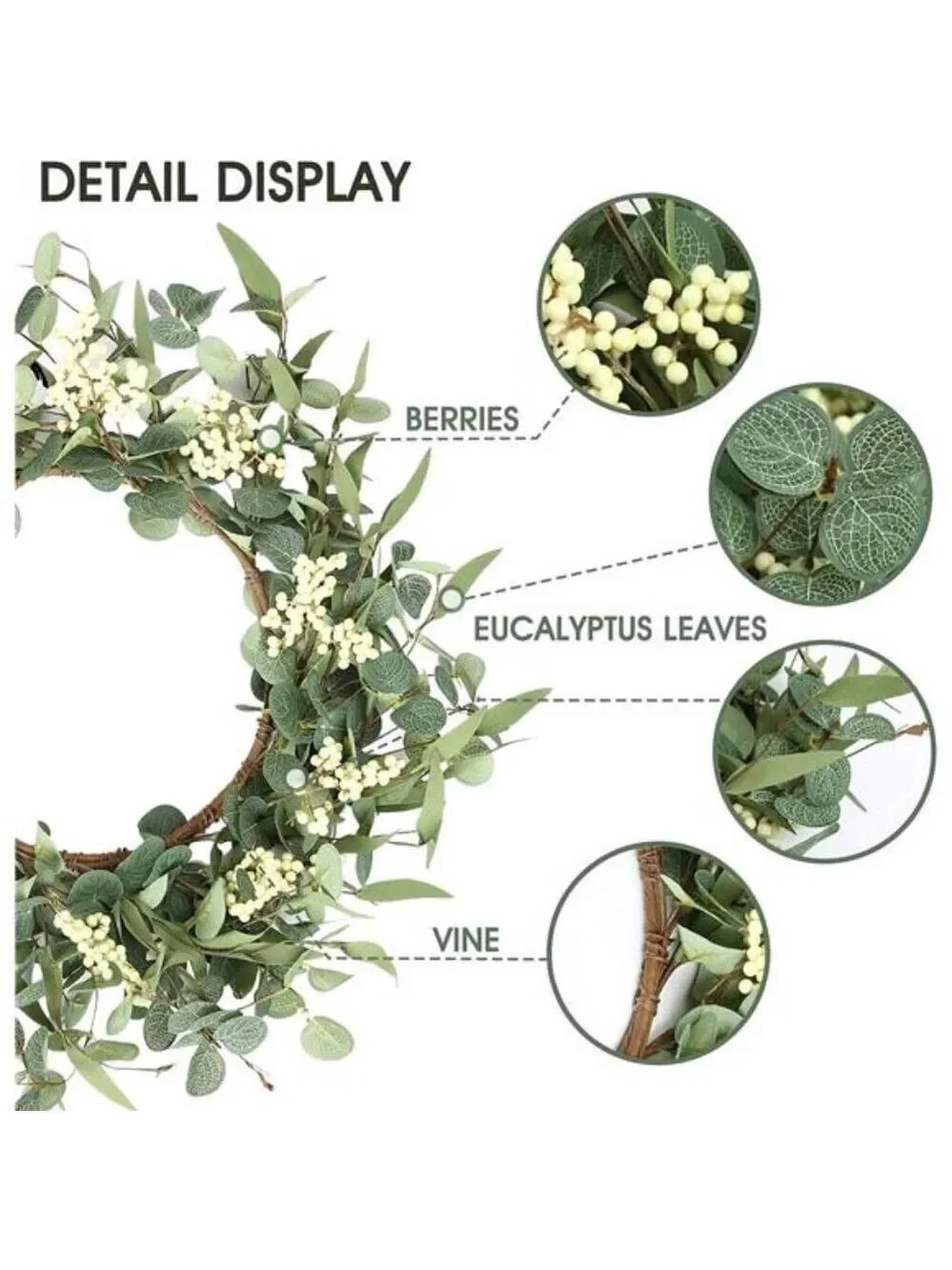 Eucalyptus Wreath 20 Inch Green Front Door Decor Spring Summer Fall All Season